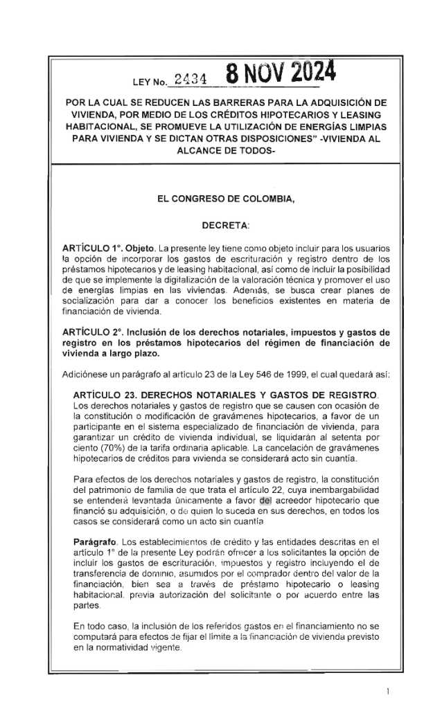 Acceder a una casa propia en Colombia será más fácil con la Ley 2434